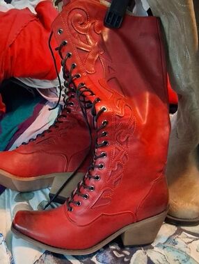 Women’s Red Lace-Up Western Boots
